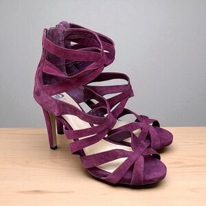 Gianni Bini Maroon Suede Zipper Ankle Strappy Heels Size 10